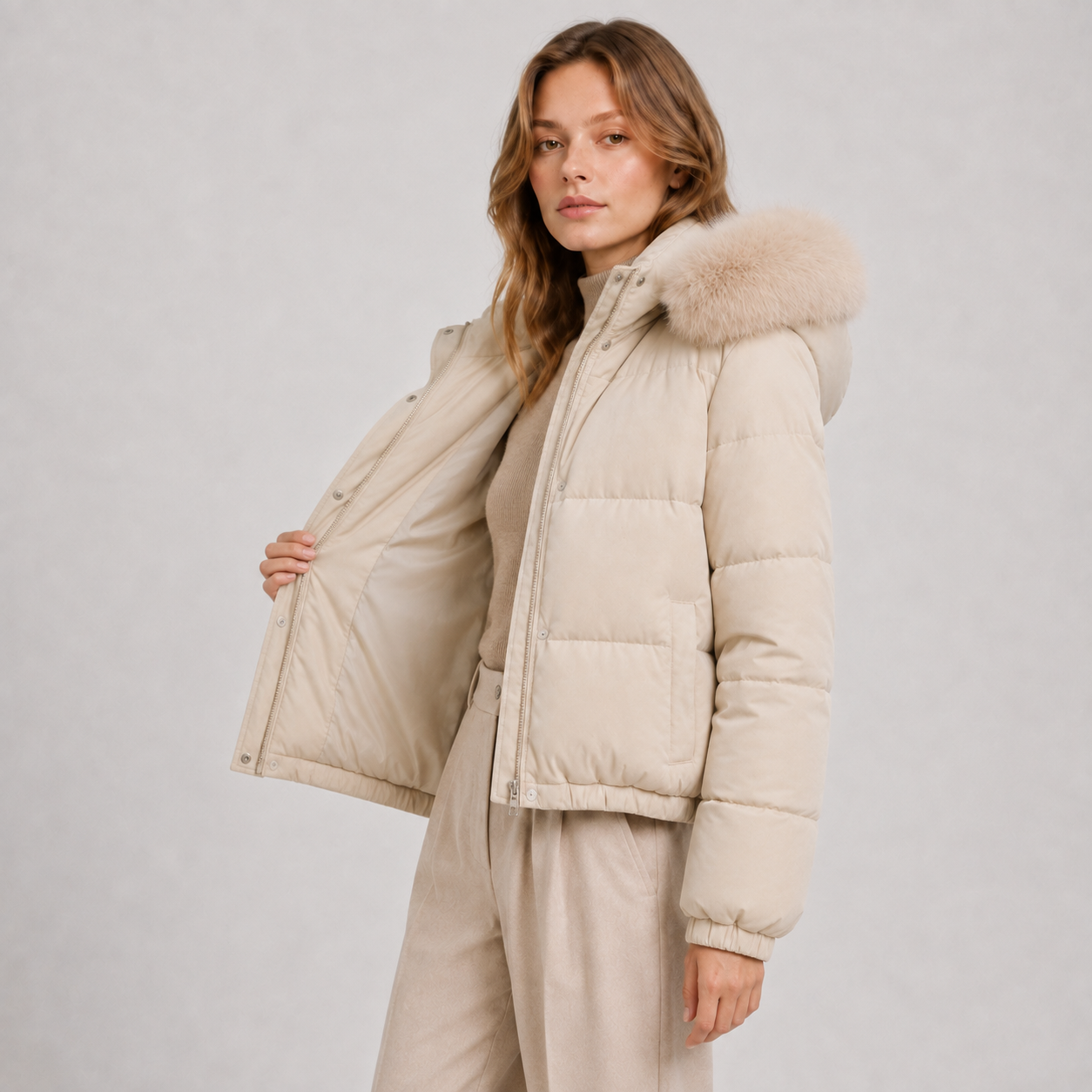 Fur Collar Puffer Jacket, Thick Hooded Winter Coat