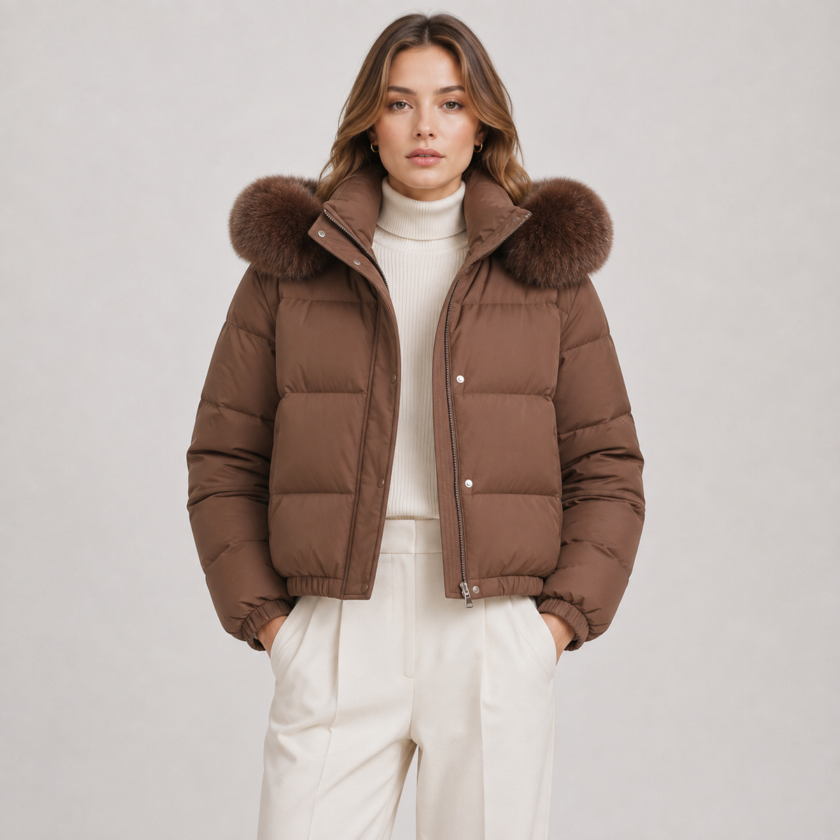 Fur Collar Puffer Jacket, Thick Hooded Winter Coat