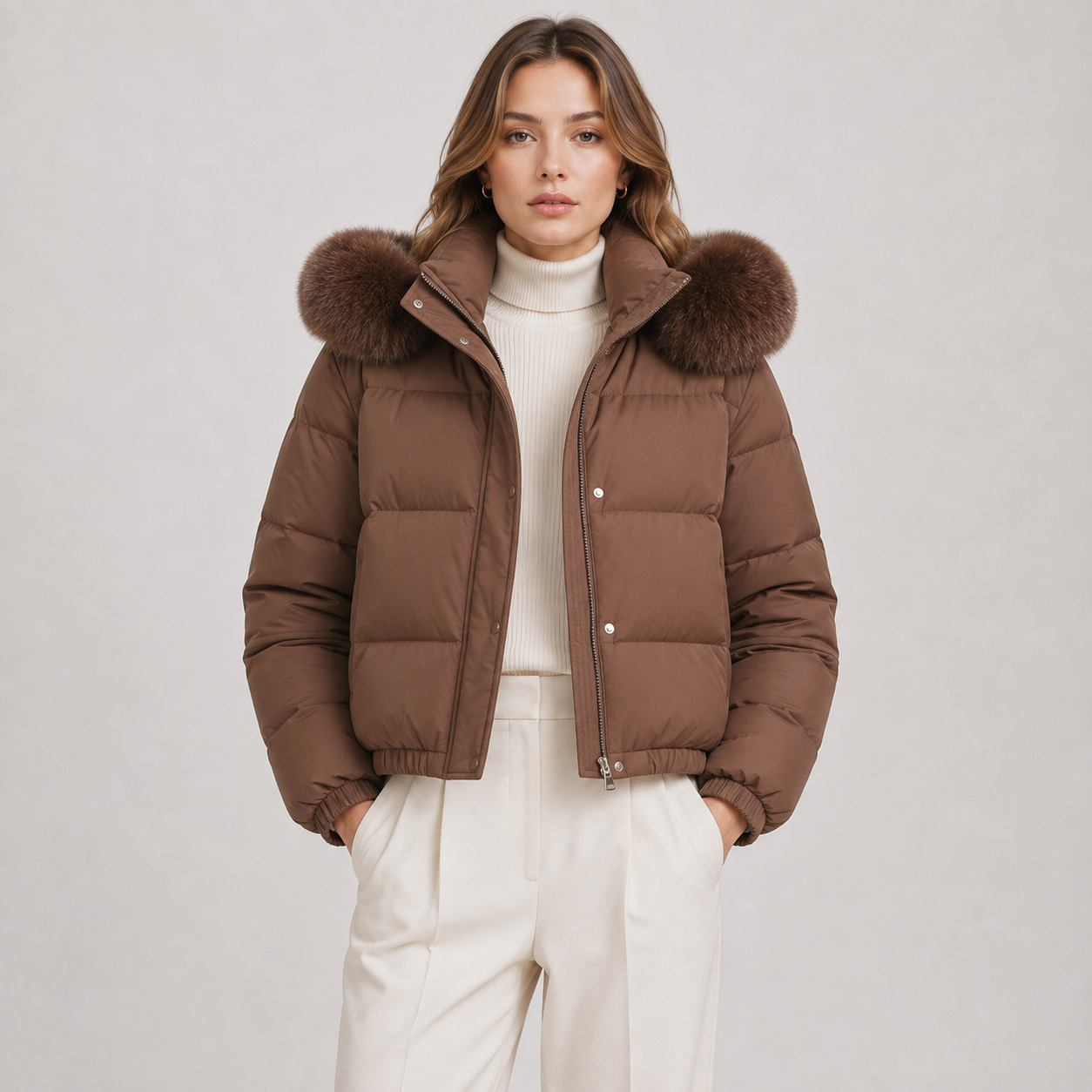 Fur Collar Puffer Jacket, Thick Hooded Winter Coat