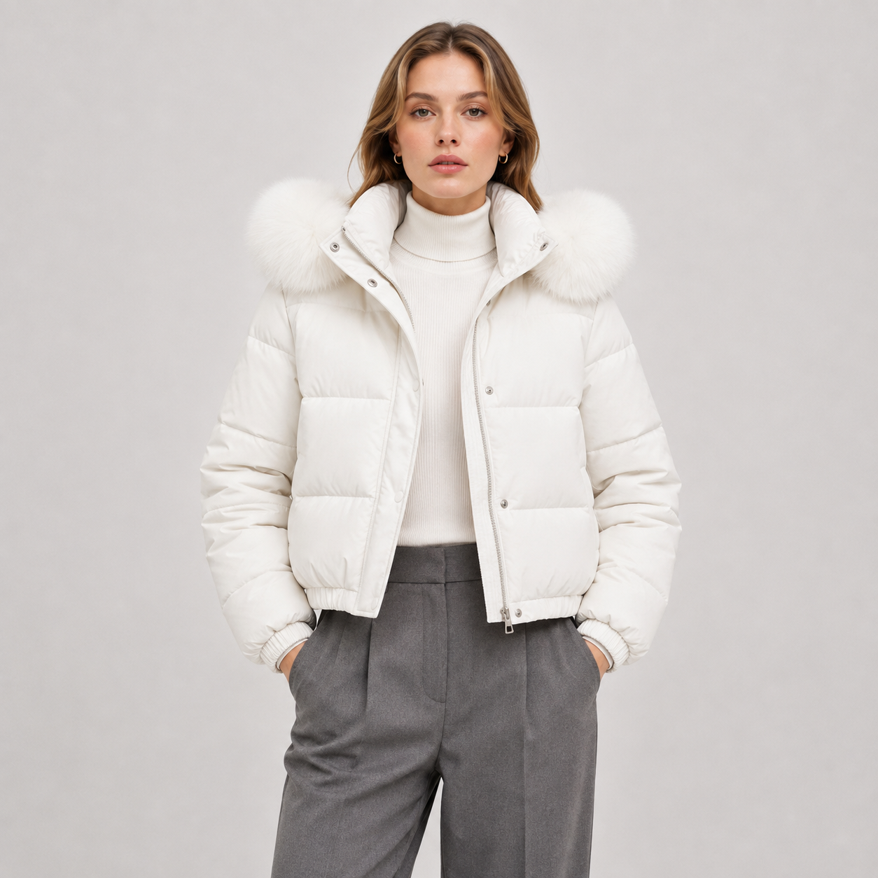 Fur Collar Puffer Jacket, Thick Hooded Winter Coat