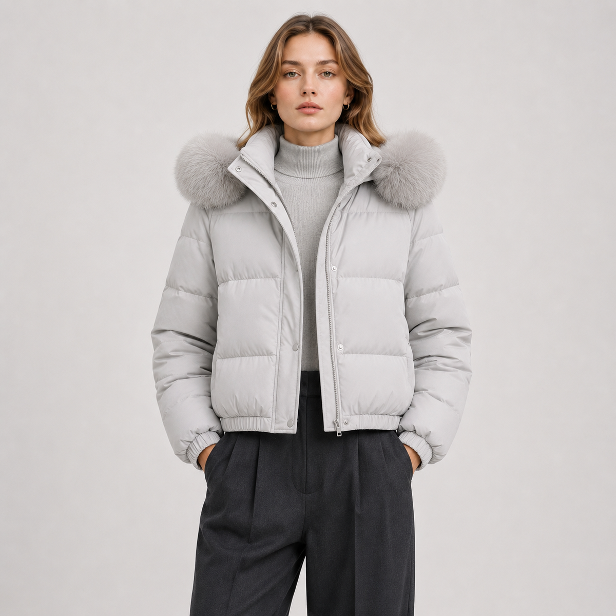 Fur Collar Puffer Jacket, Thick Hooded Winter Coat