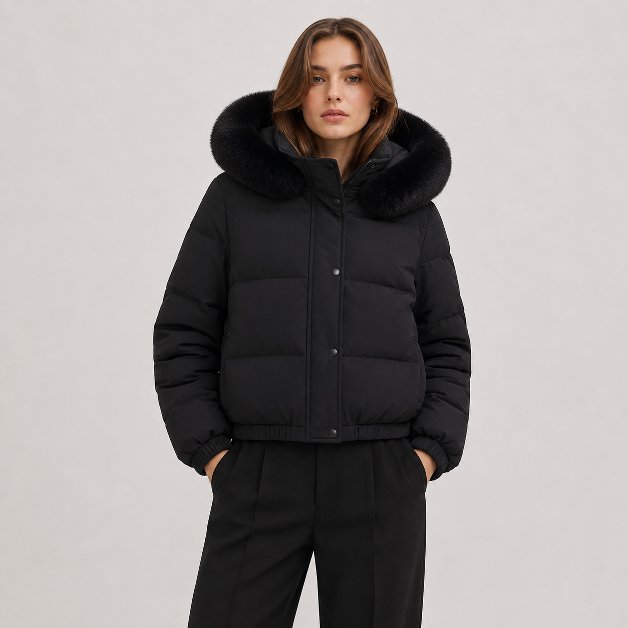Fur Collar Puffer Jacket, Thick Hooded Winter Coat