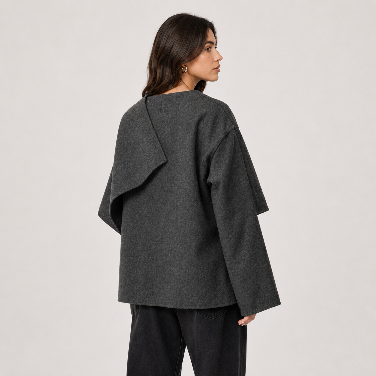 Draped Layered Cape Coat, Cozy Relaxed Winter Jacket