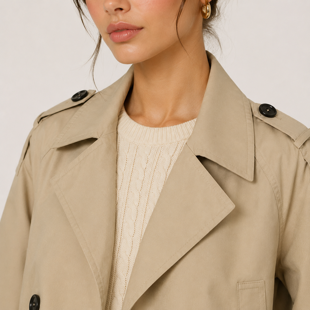 Cropped Double Breasted Trench Jacket, Lightweight