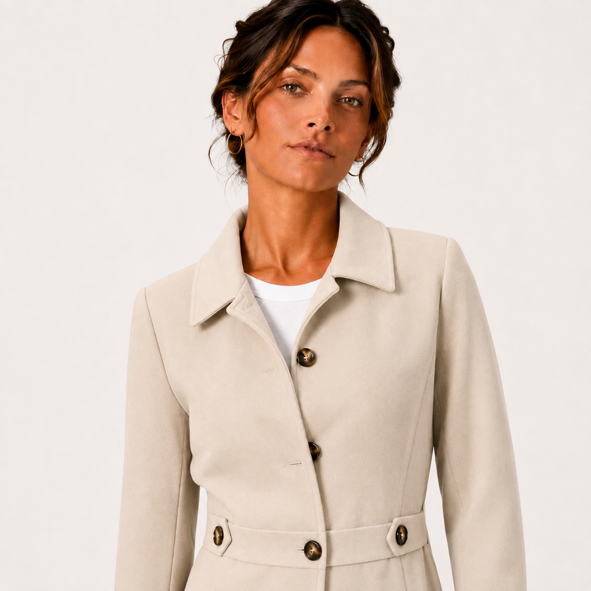 Mid Length Trench Coat, Classic Button Front Layer