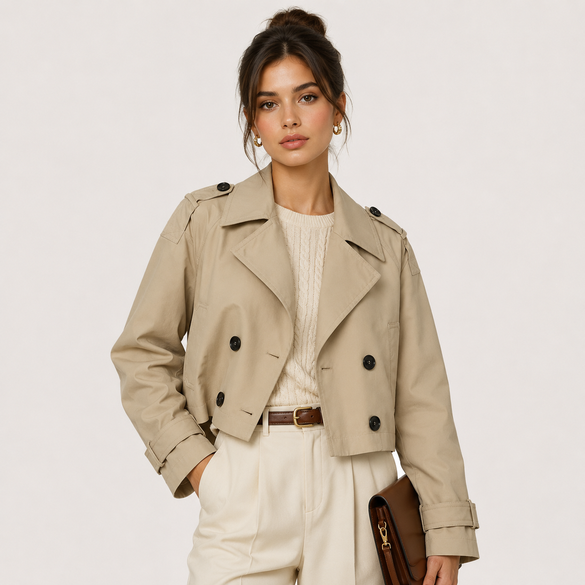 Cropped Double Breasted Trench Jacket, Lightweight