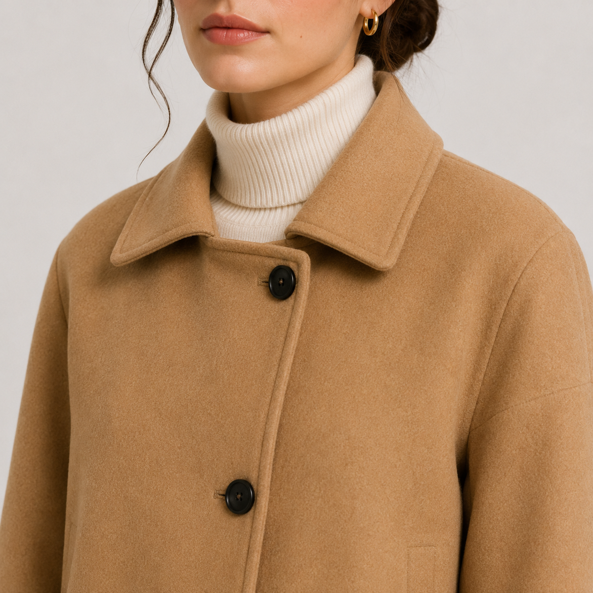 Button Up Jacket, Relaxed Tailored Beige Black Coat