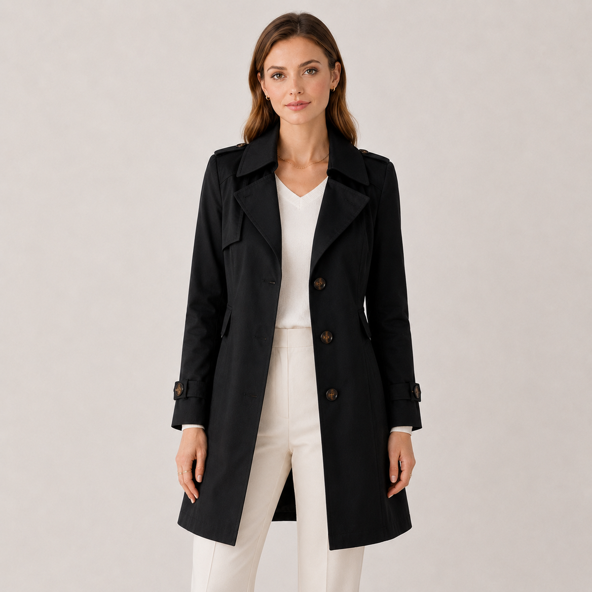 Lightweight Trench Coat, Classic Collar Slim Fit Top