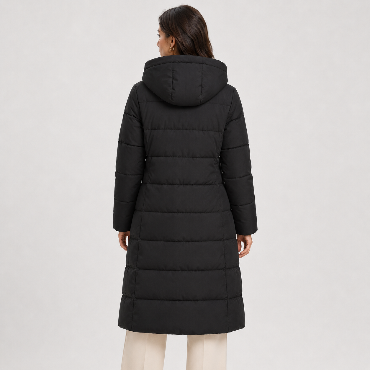 Long Puffer Coat, Hooded Quilted Full Length Warmth