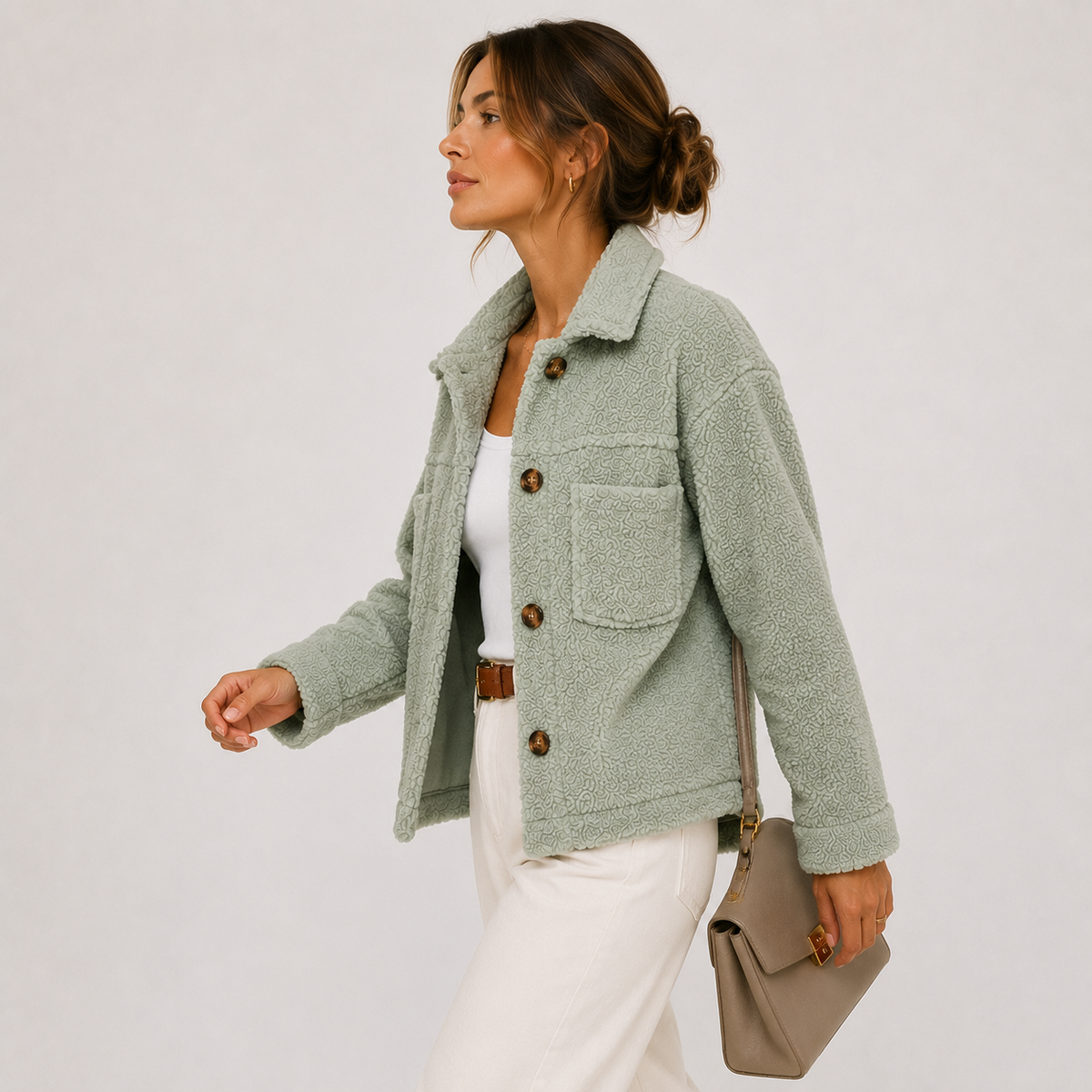 Plush Sherpa Shacket, Button Front Fleece Overshirt
