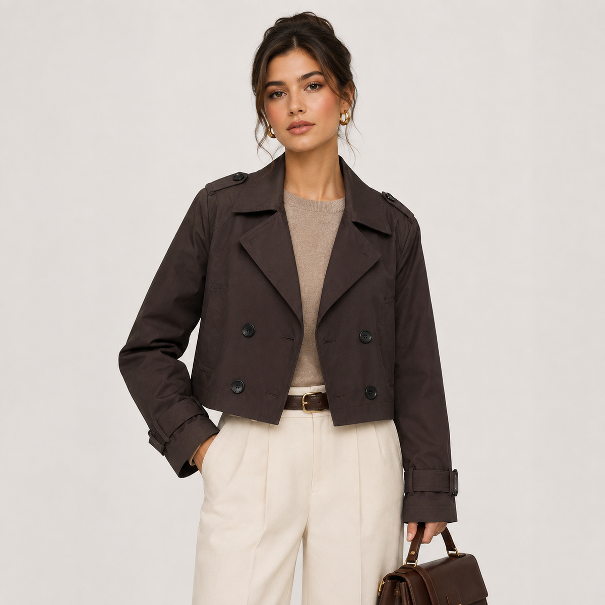 Cropped Double Breasted Trench Jacket, Lightweight