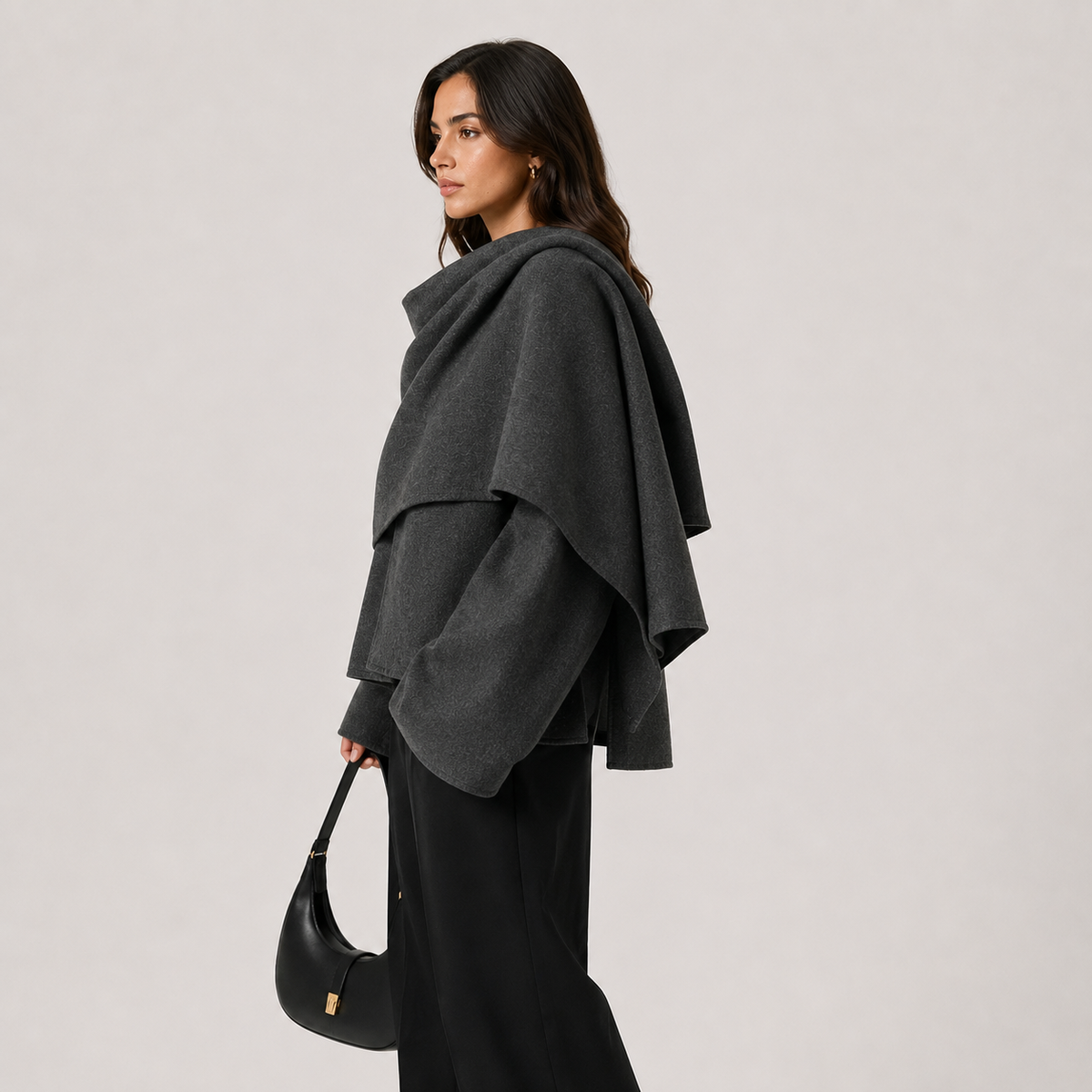 Draped Layered Cape Coat, Cozy Relaxed Winter Jacket