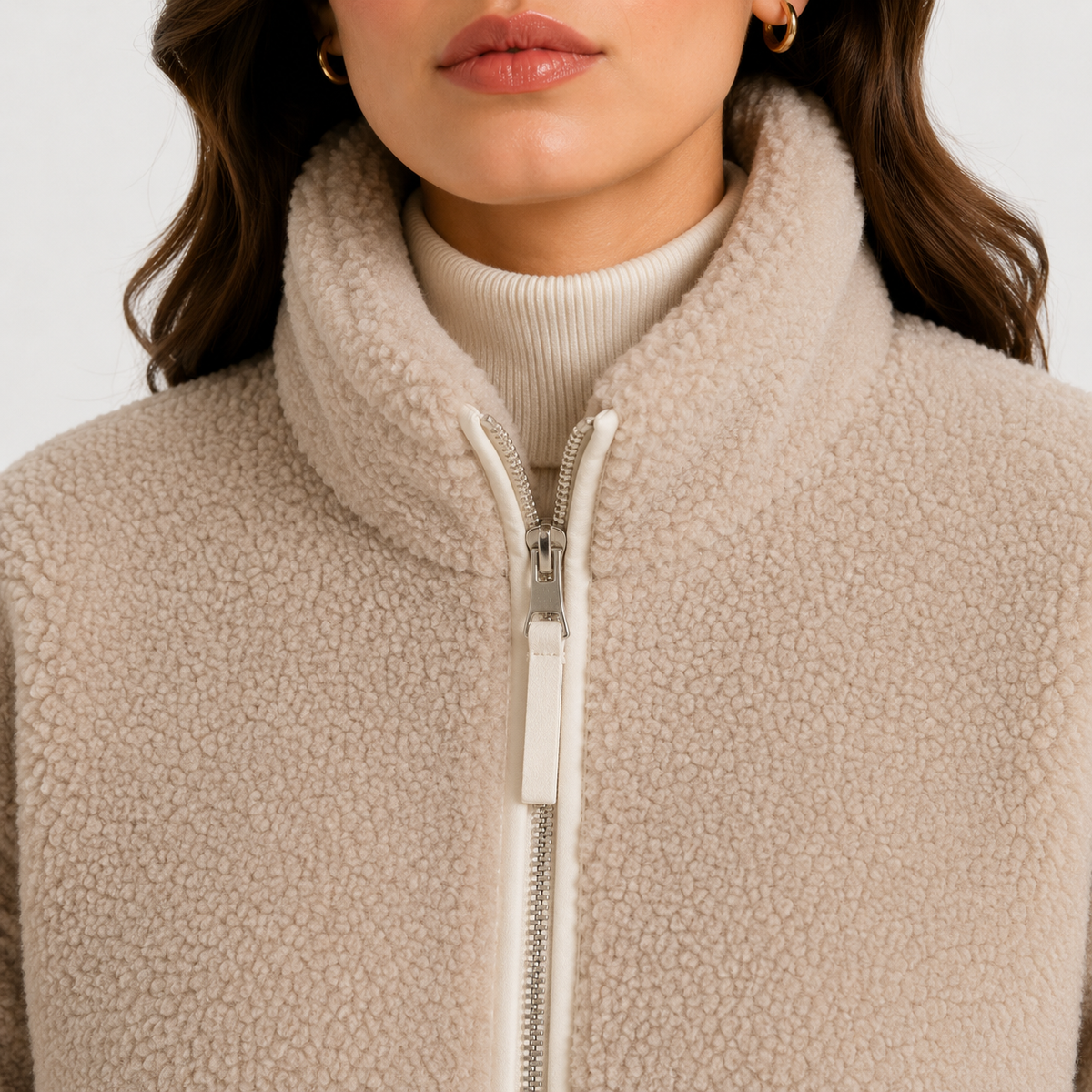 Full Zip Plush Fleece Jacket, Stand Collar and Pockets