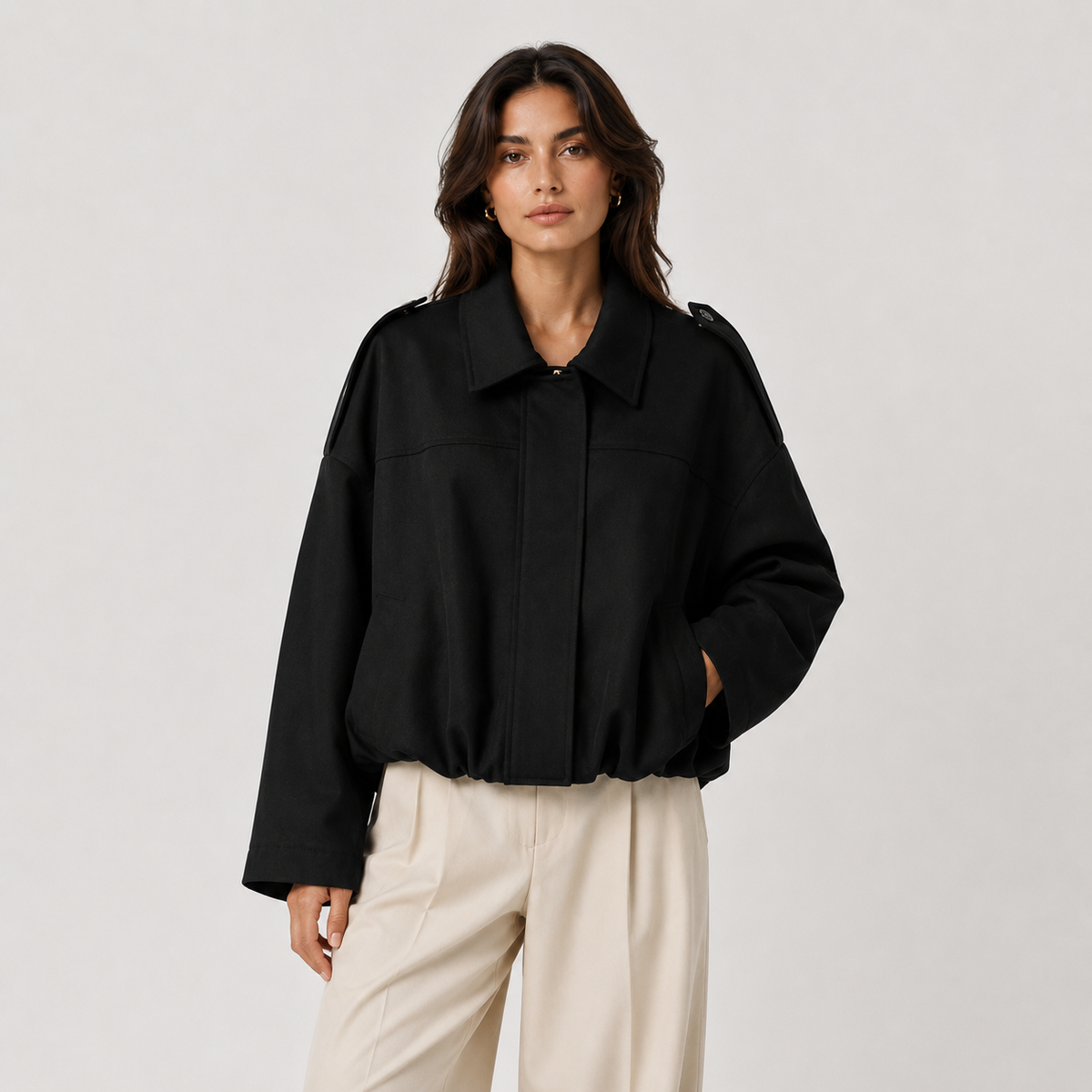 Relaxed Fit Suede Jacket, Soft Layered Outerwear Coat