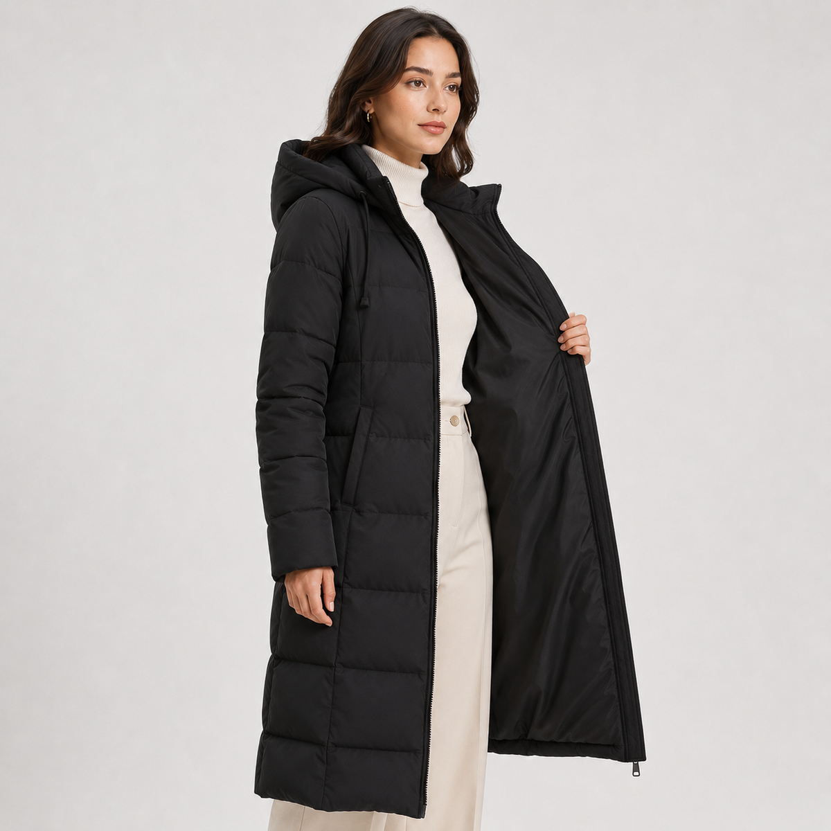 Long Puffer Coat, Hooded Quilted Full Length Warmth