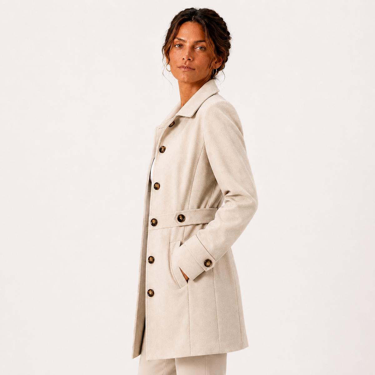 Mid Length Trench Coat, Classic Button Front Layer