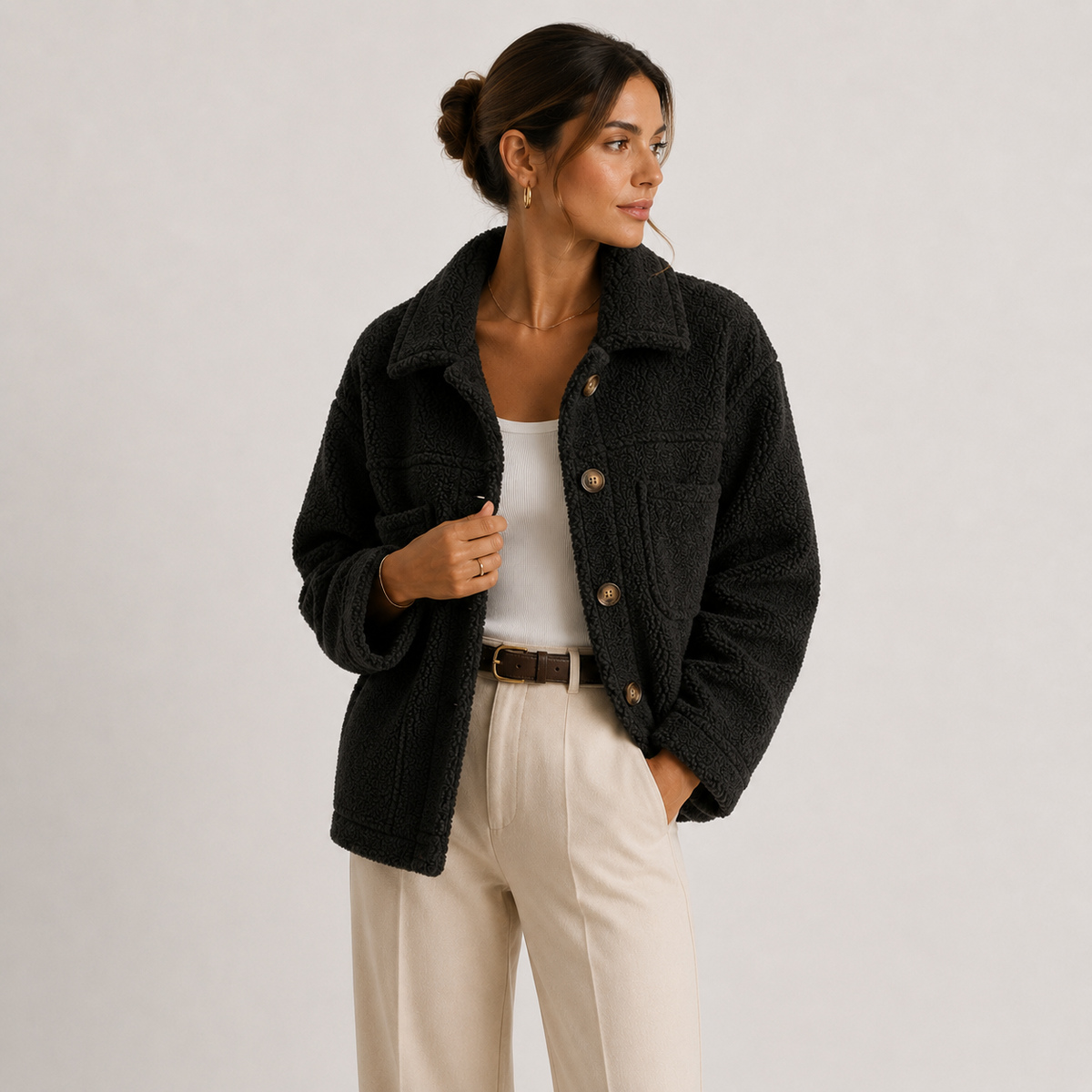Plush Sherpa Shacket, Button Front Fleece Overshirt