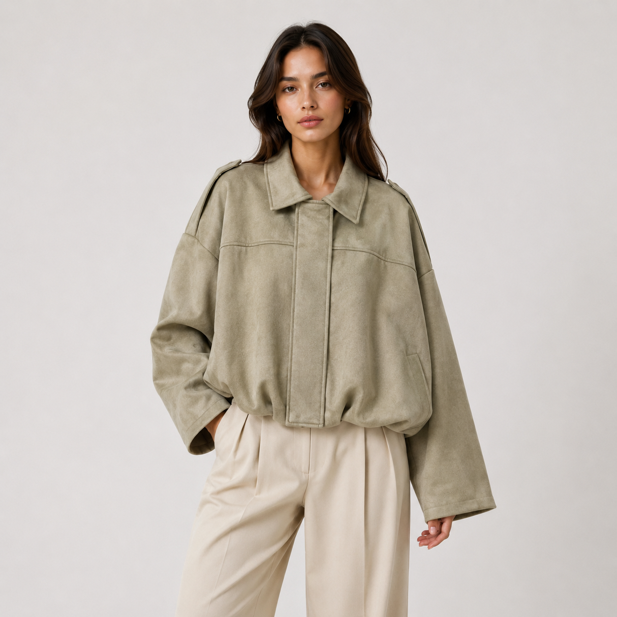 Relaxed Fit Suede Jacket, Soft Layered Outerwear Coat