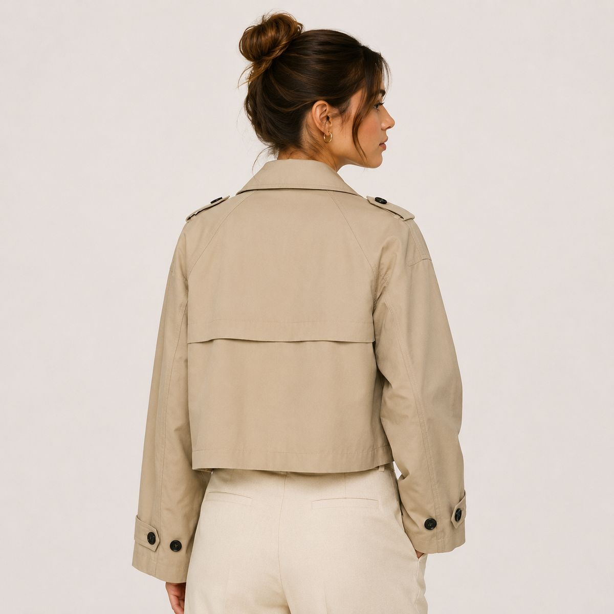 Cropped Double Breasted Trench Jacket, Lightweight