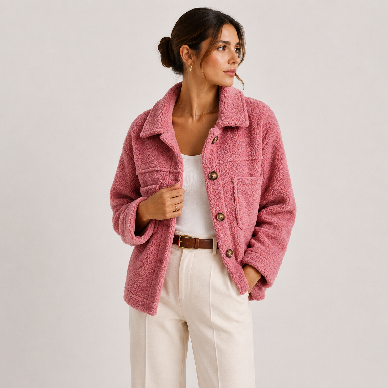Plush Sherpa Shacket, Button Front Fleece Overshirt