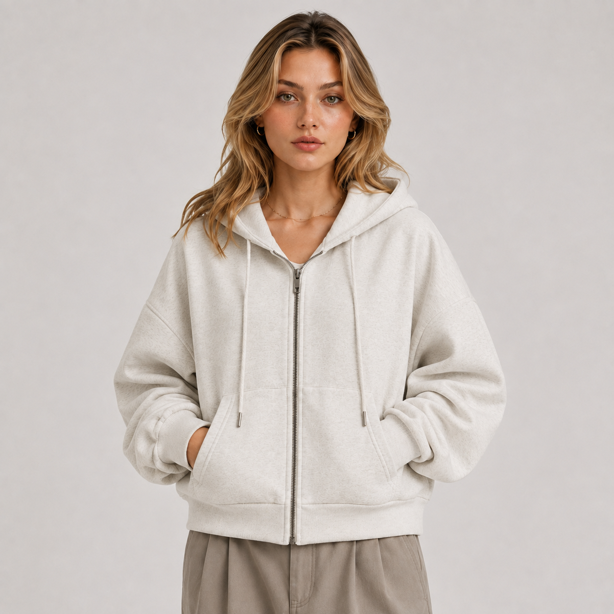 Soft Hooded Jacket with Drawstring and Front Pocket