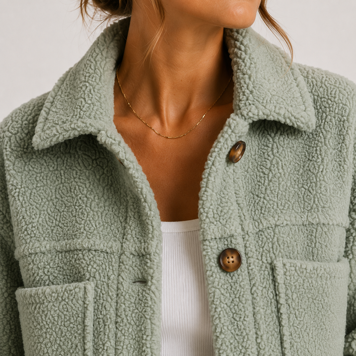 Plush Sherpa Shacket, Button Front Fleece Overshirt