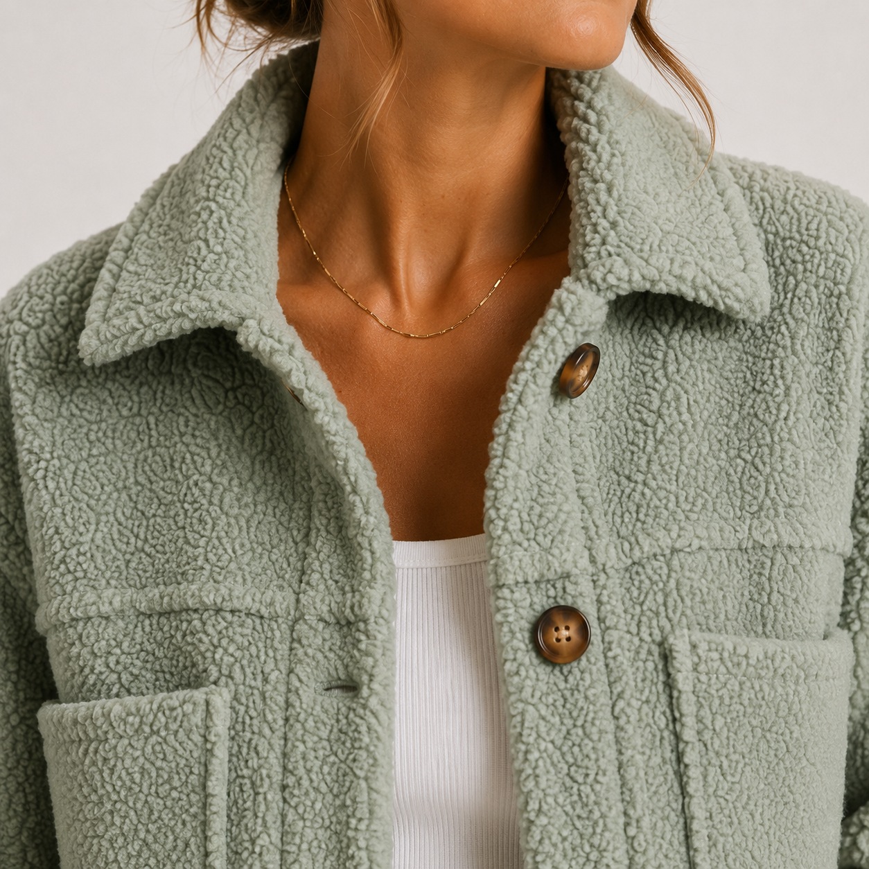 Plush Sherpa Shacket, Button Front Fleece Overshirt