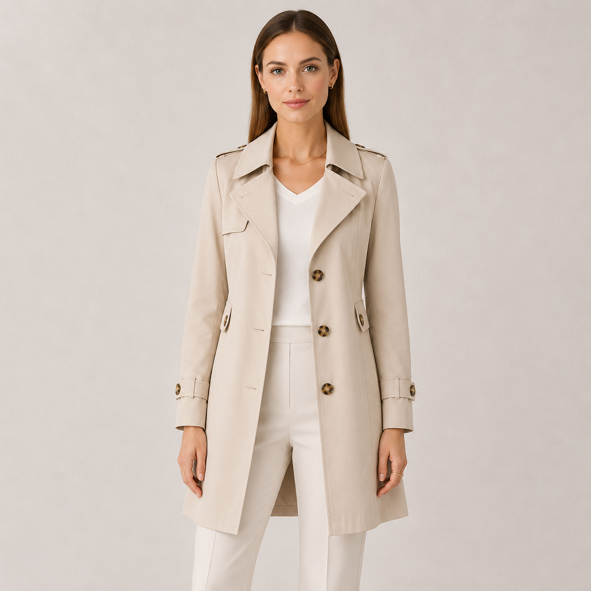 Lightweight Trench Coat, Classic Collar Slim Fit Top