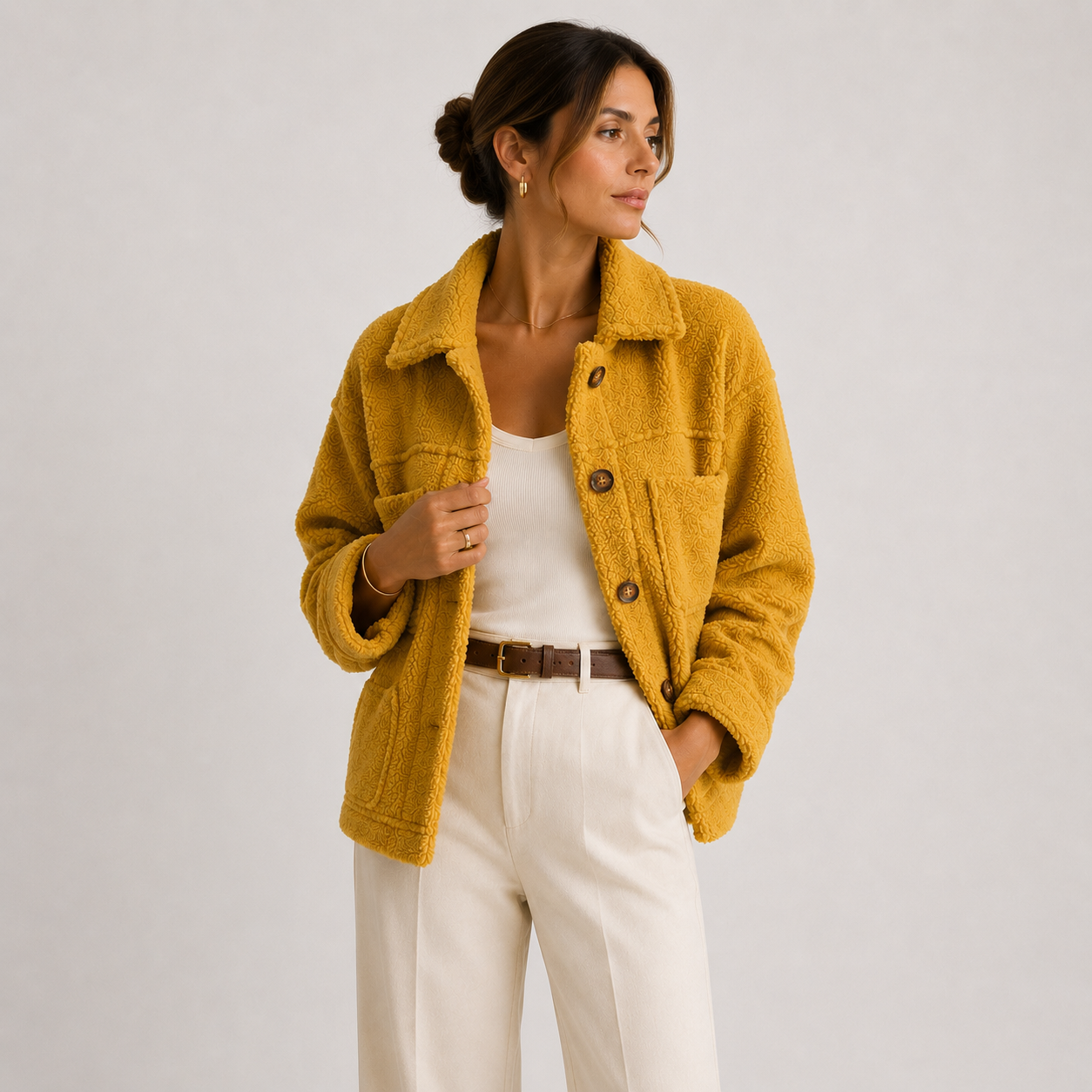 Plush Sherpa Shacket, Button Front Fleece Overshirt