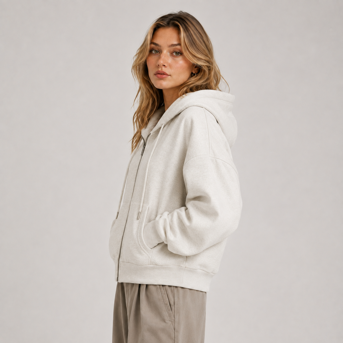 Soft Hooded Jacket with Drawstring and Front Pocket