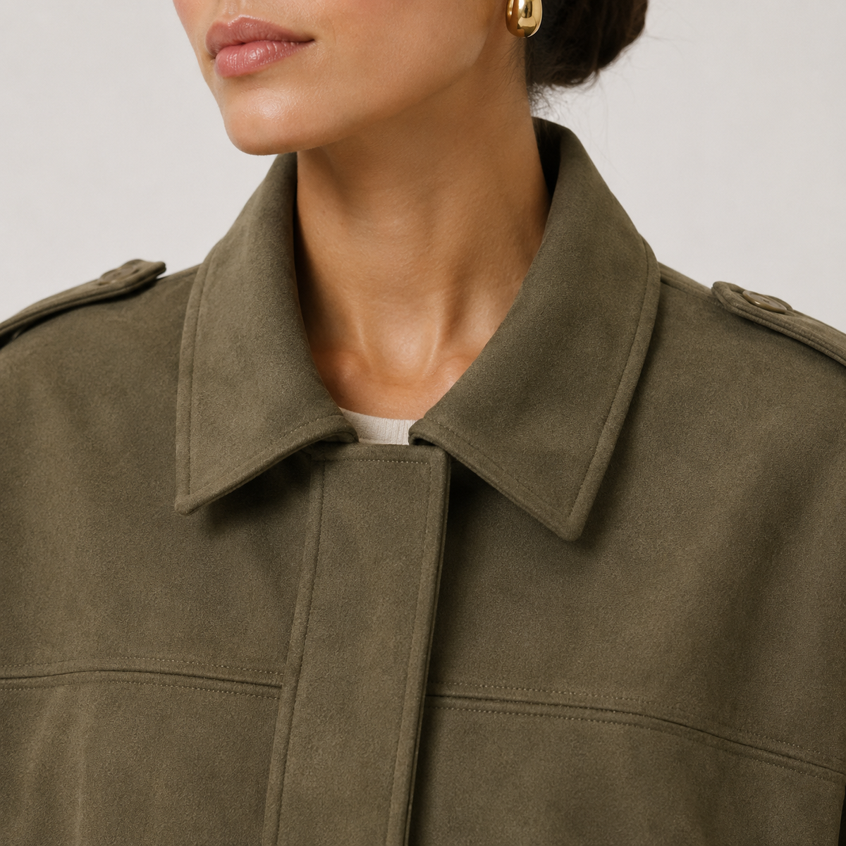 Relaxed Fit Suede Jacket, Soft Layered Outerwear Coat