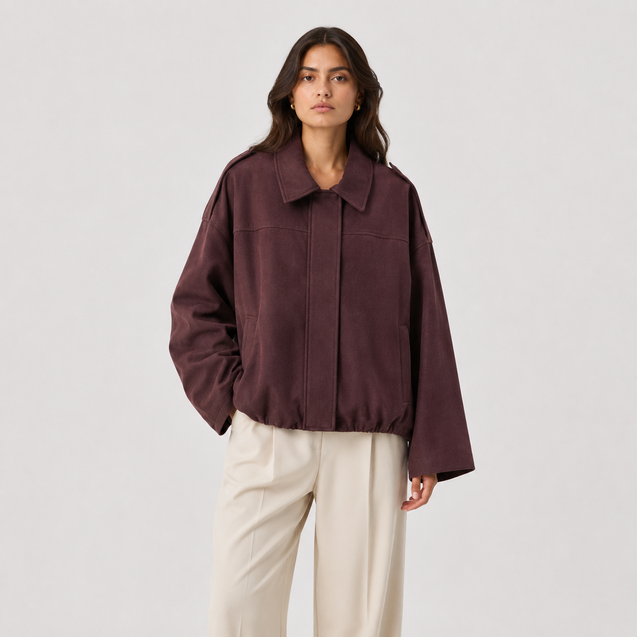 Relaxed Fit Suede Jacket, Soft Layered Outerwear Coat