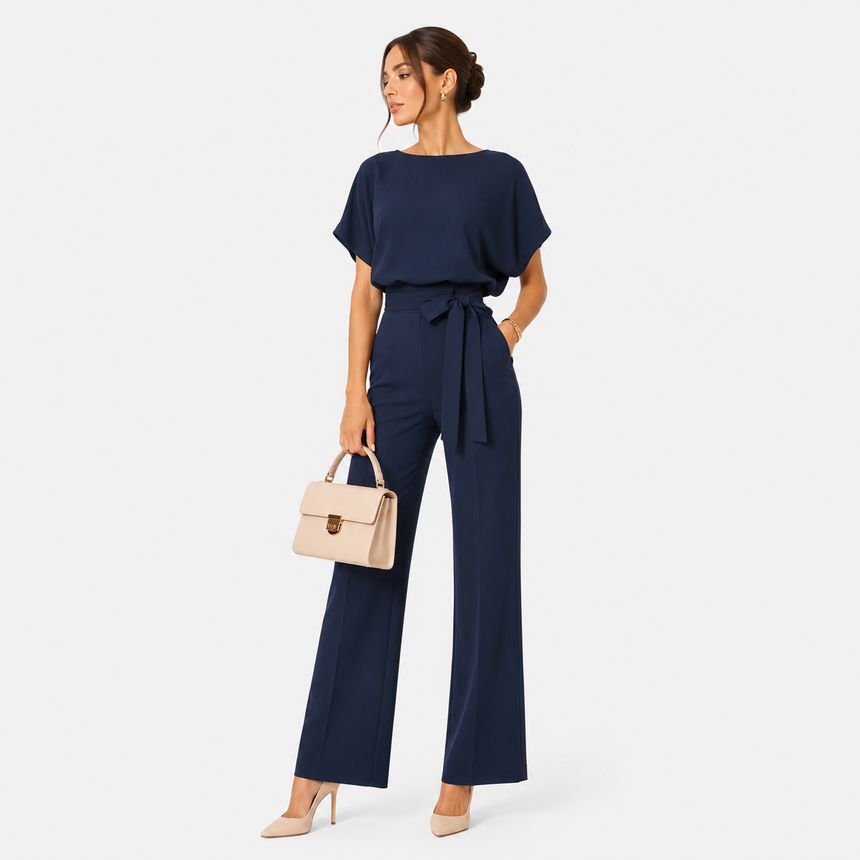Wide Leg Belted Jumpsuit, Relaxed One Piece Outfit