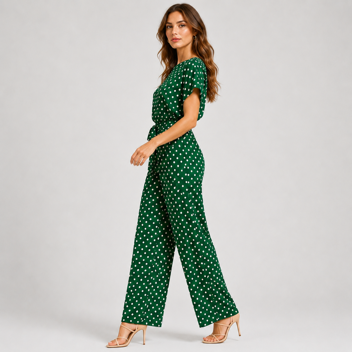 Polka Dot Wide Leg Jumpsuit, Off Shoulder Neckline