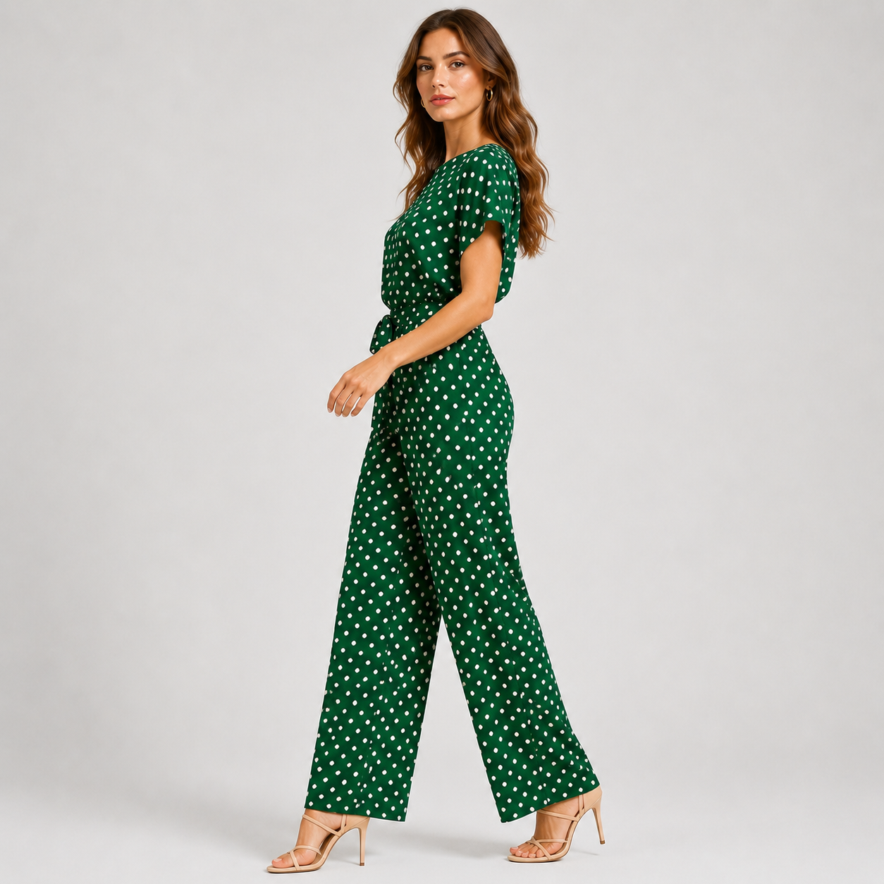 Polka Dot Wide Leg Jumpsuit, Off Shoulder Neckline