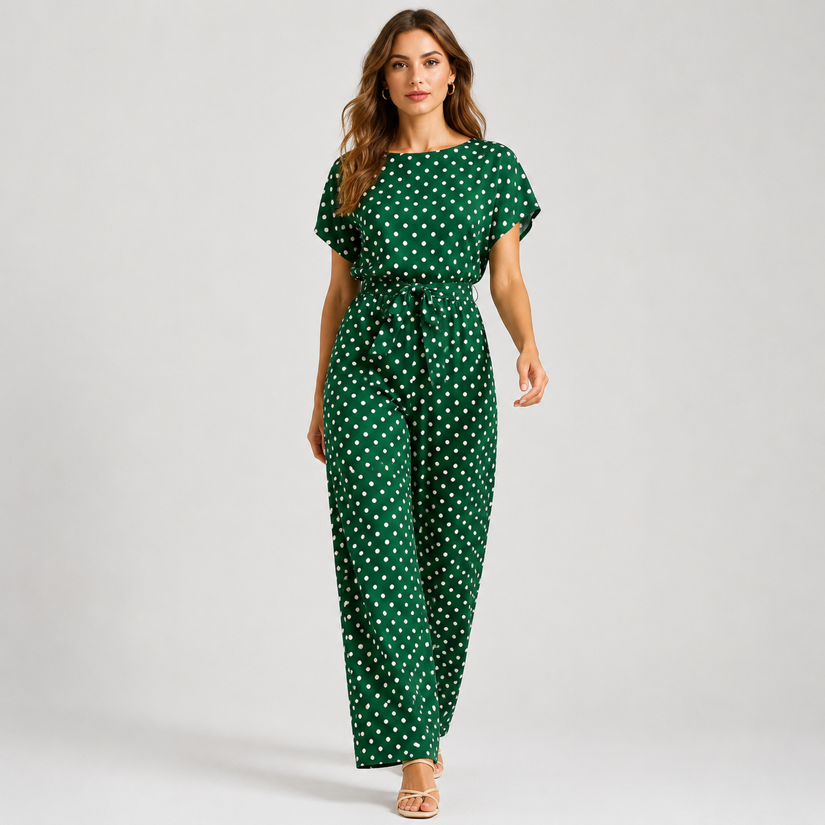 Polka Dot Wide Leg Jumpsuit, Off Shoulder Neckline