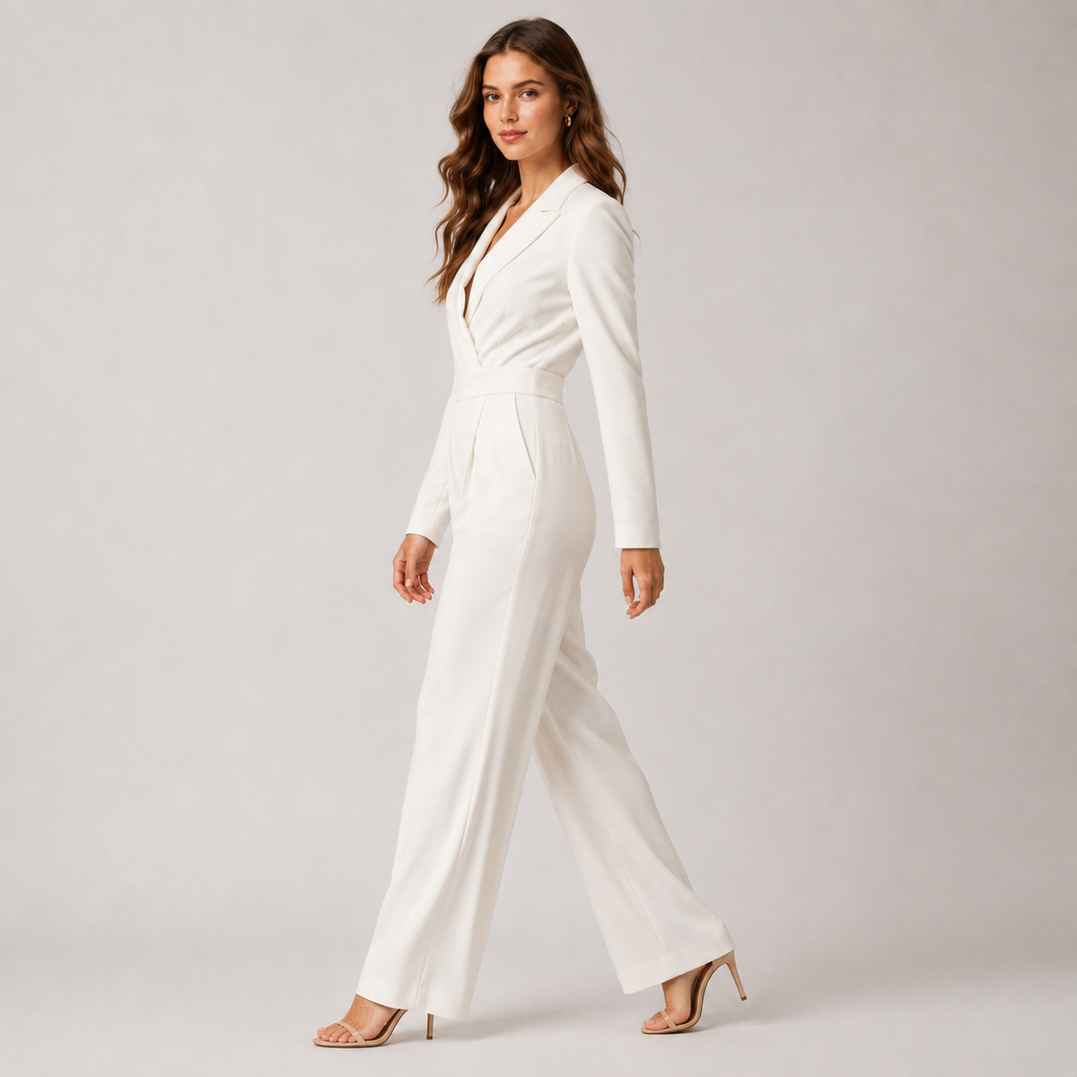 Collared Wide Leg Jumpsuit, Tailored Fit One Piece