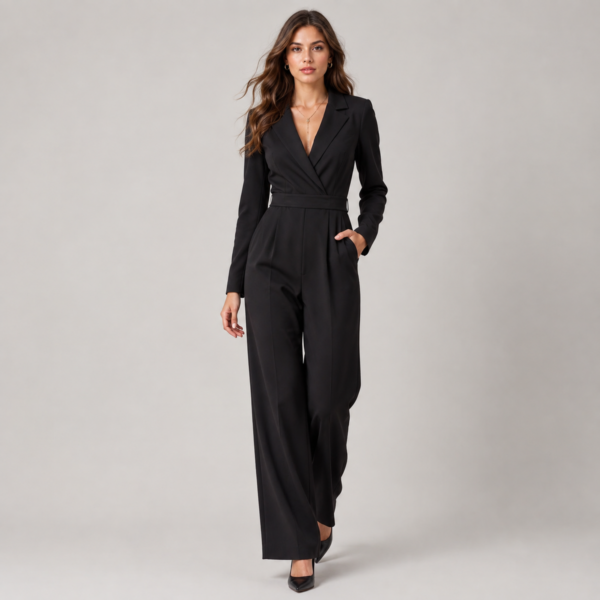 Collared Wide Leg Jumpsuit, Tailored Fit One Piece