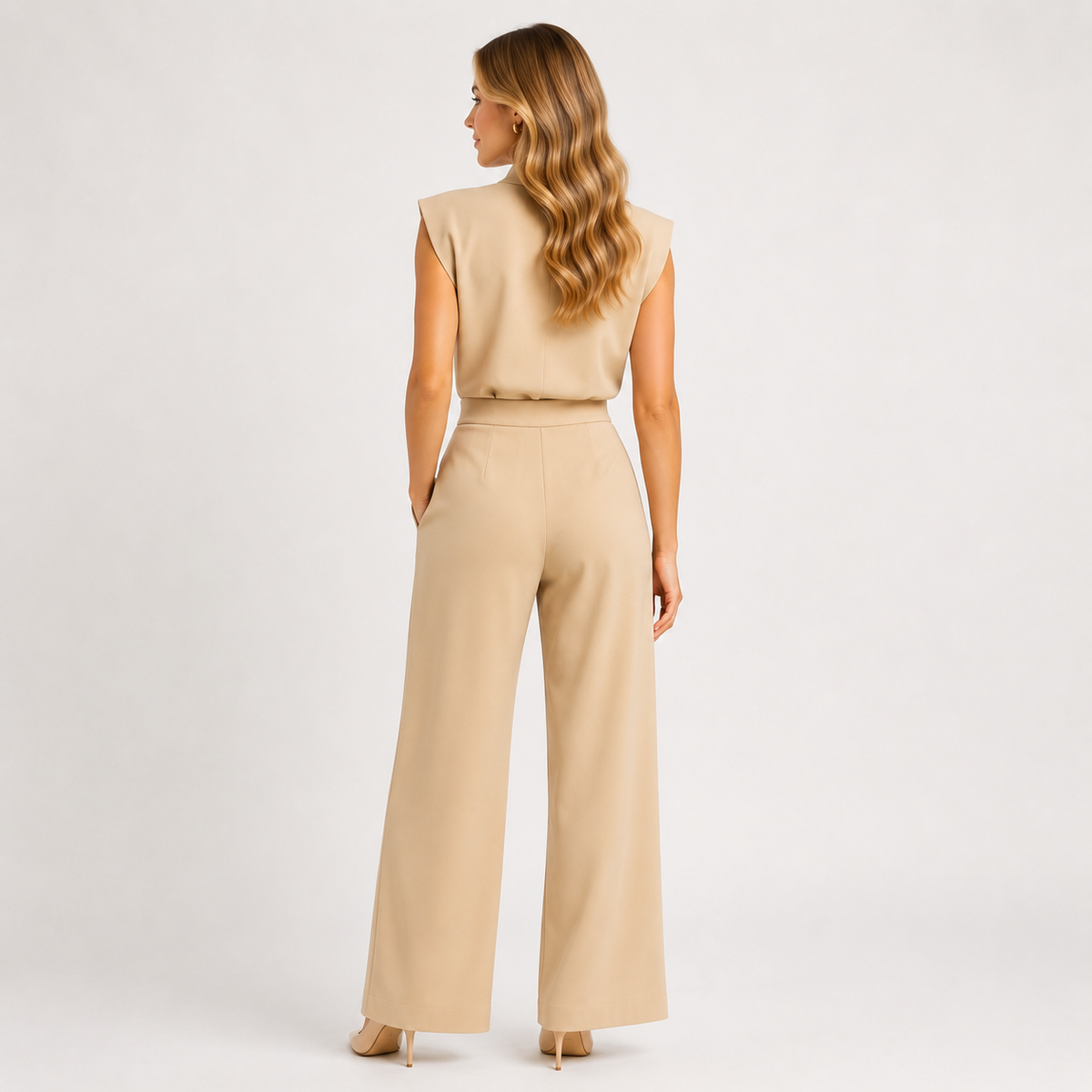 Satin Look Wide Leg Jumpsuit, Open Back Sleeveless