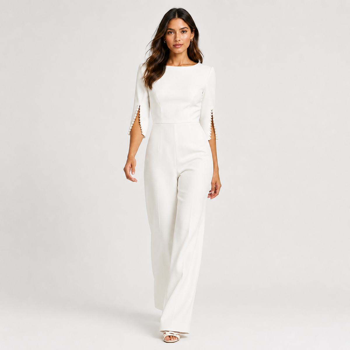 Pearl Detail Wide Leg Jumpsuit, Formal One Piece Look