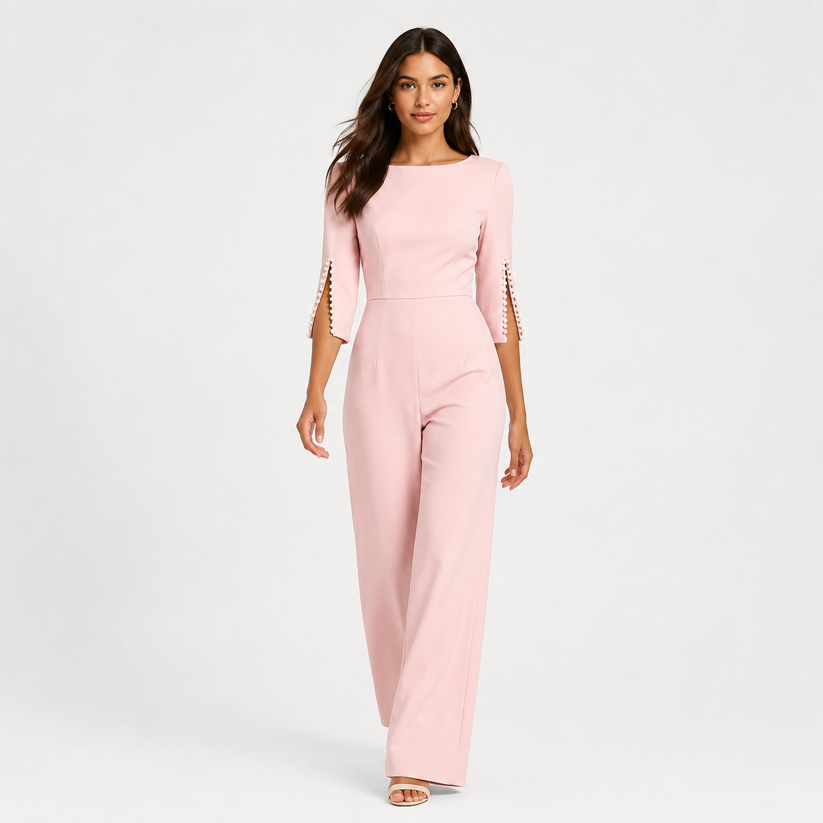 Pearl Detail Wide Leg Jumpsuit, Formal One Piece Look