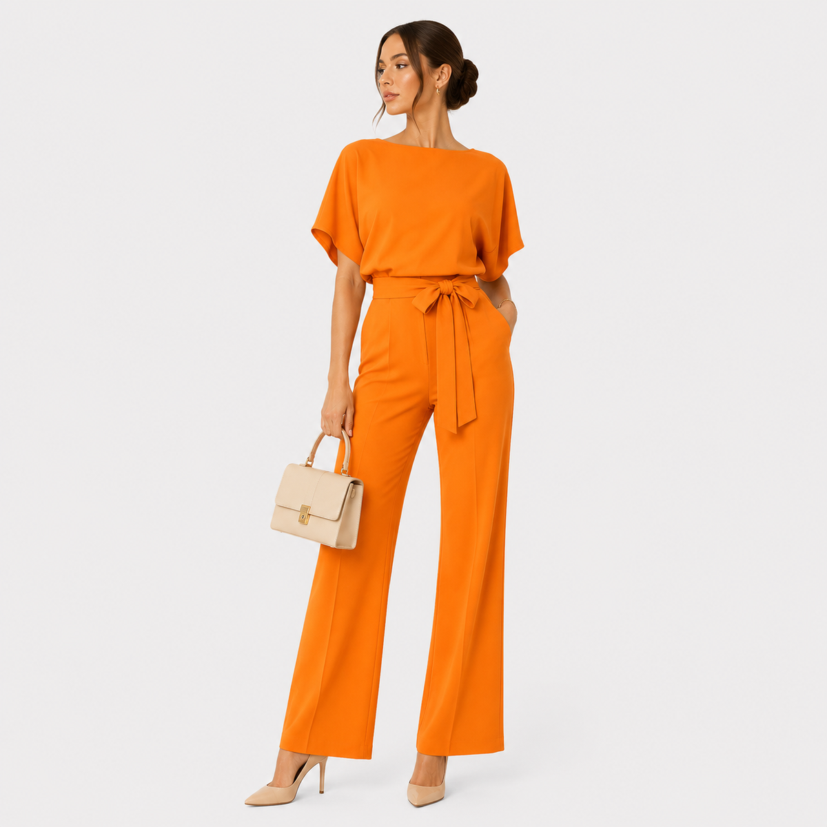 Wide Leg Belted Jumpsuit, Relaxed One Piece Outfit