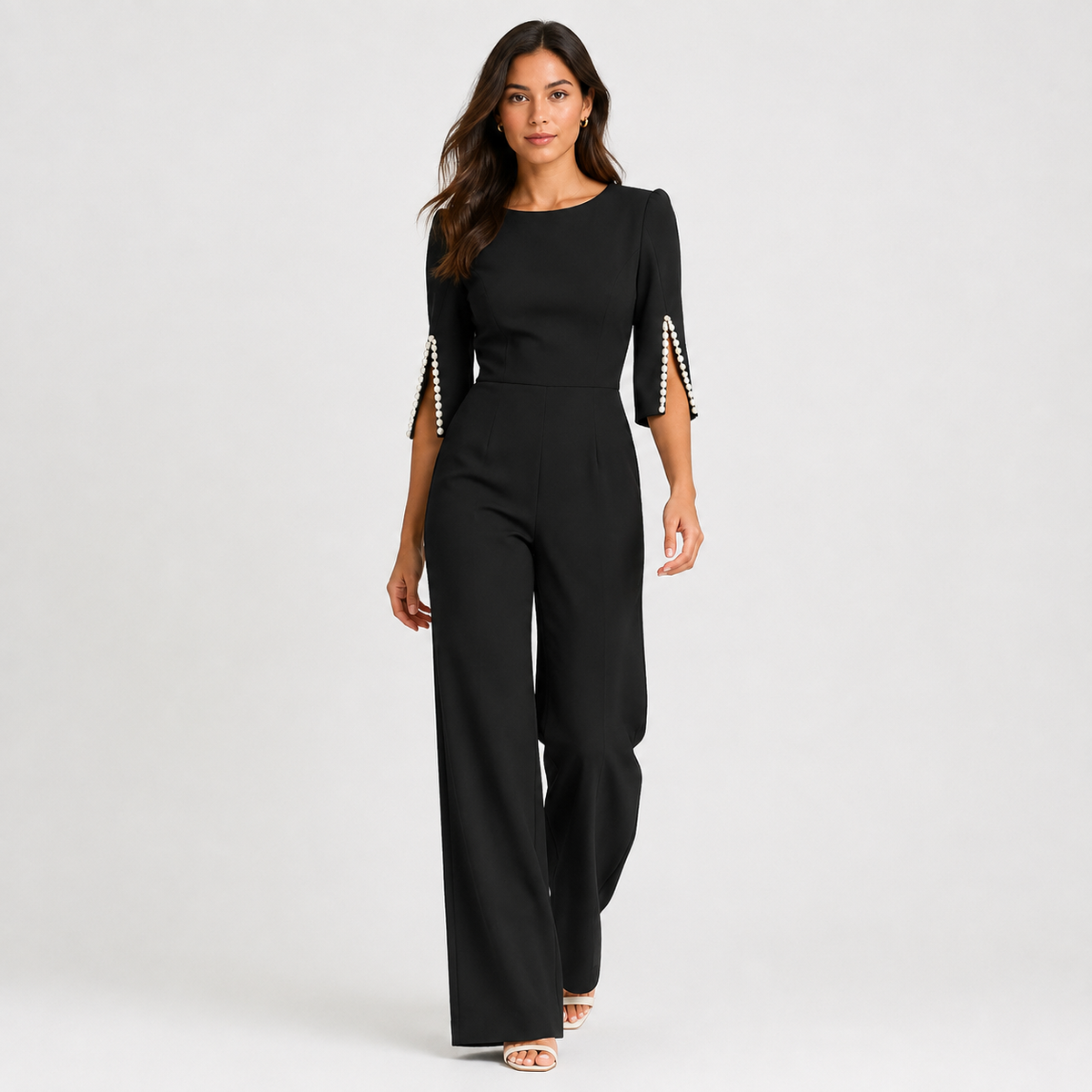 Pearl Detail Wide Leg Jumpsuit, Formal One Piece Look