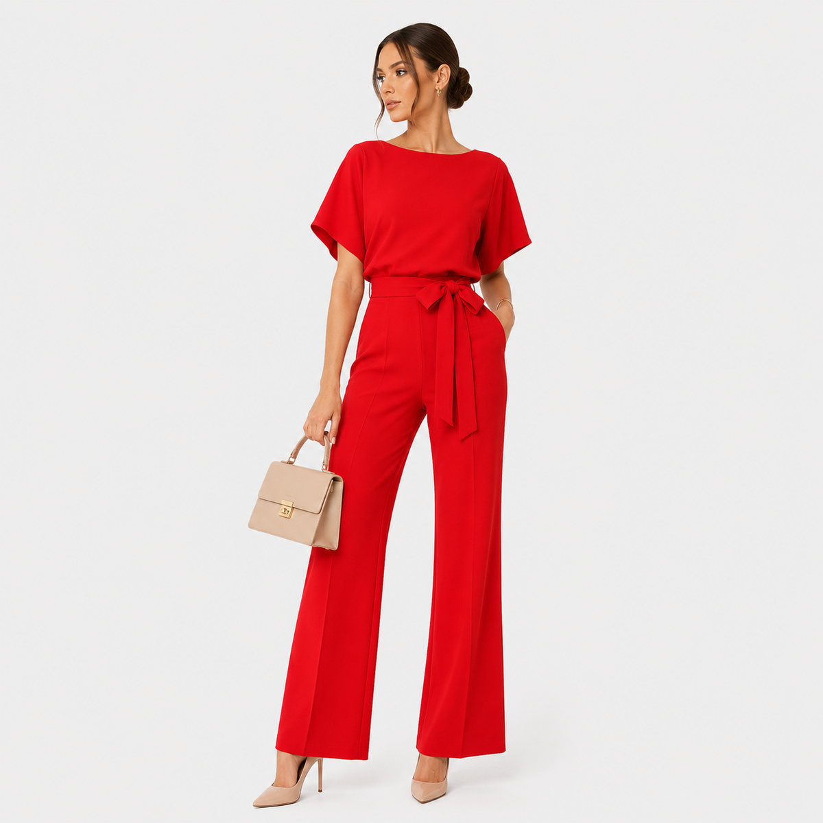 Wide Leg Belted Jumpsuit, Relaxed One Piece Outfit