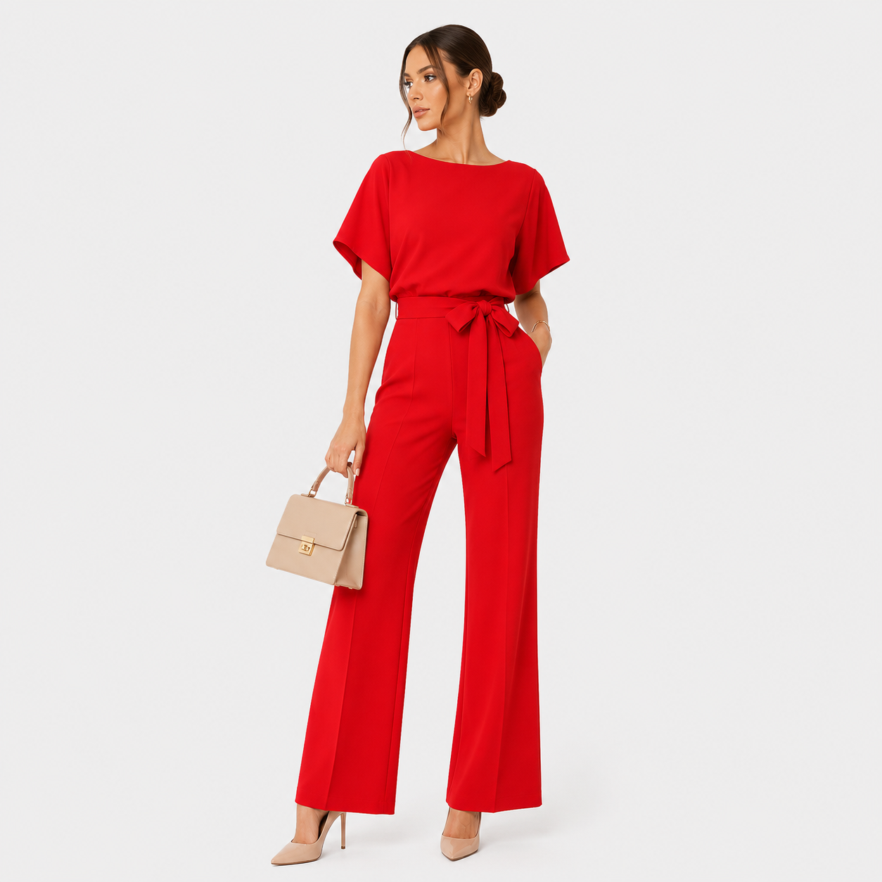 Wide Leg Belted Jumpsuit, Relaxed One Piece Outfit