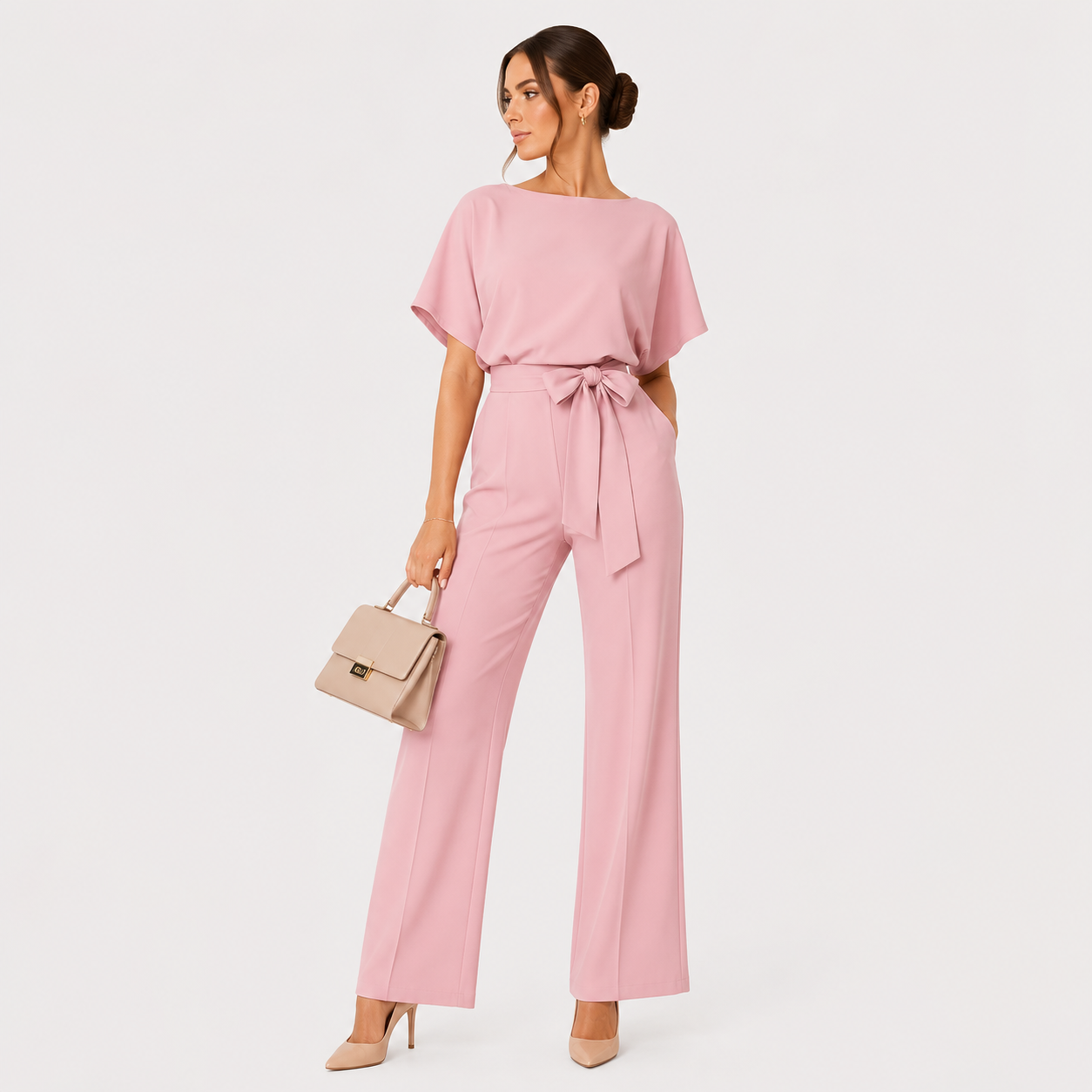 Wide Leg Belted Jumpsuit, Relaxed One Piece Outfit