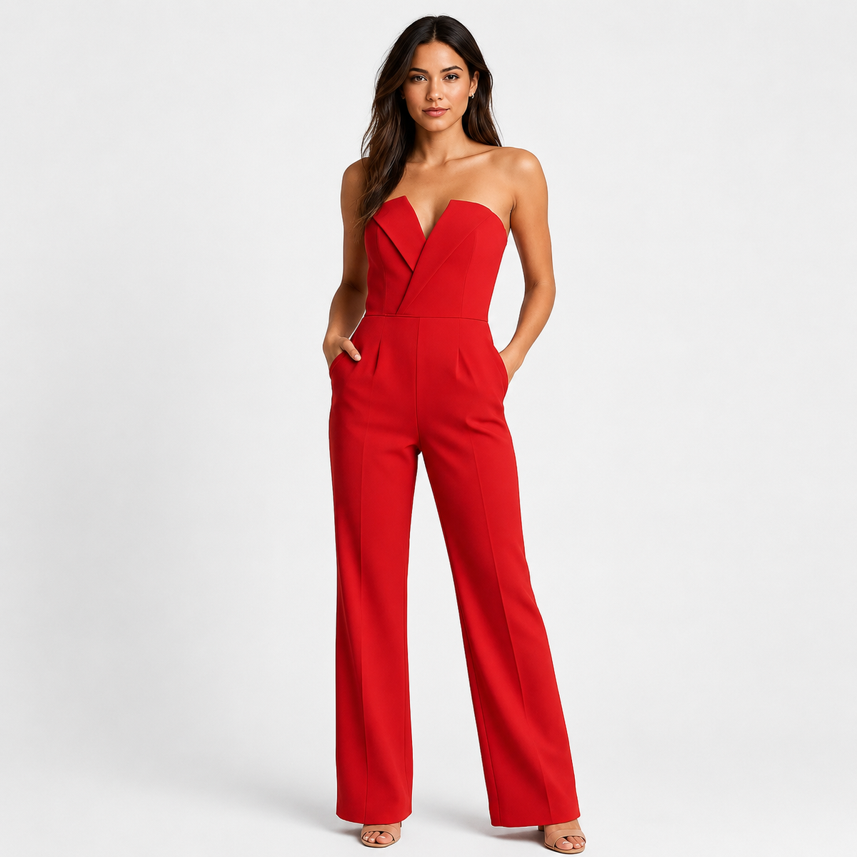 Strapless Wide Leg Jumpsuit, Formal One Piece Outfit