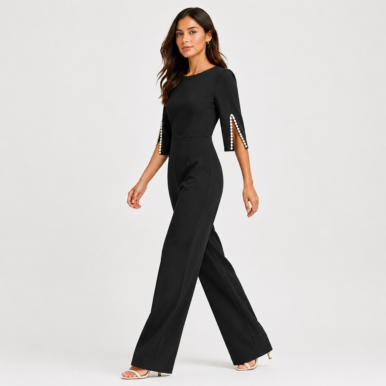 Pearl Detail Wide Leg Jumpsuit, Formal One Piece Look