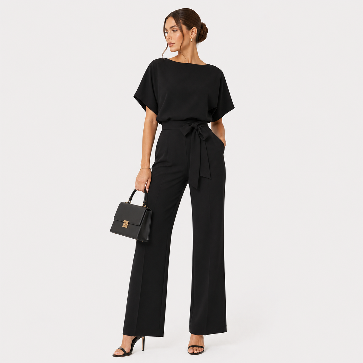 Wide Leg Belted Jumpsuit, Relaxed One Piece Outfit