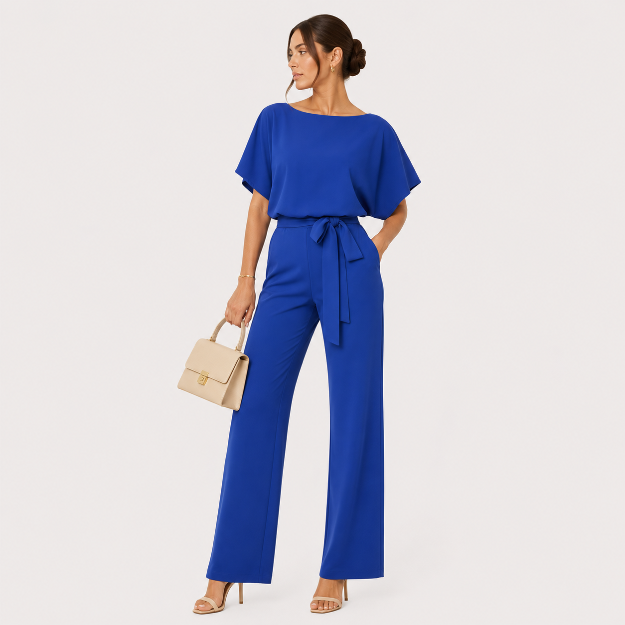 Wide Leg Belted Jumpsuit, Relaxed One Piece Outfit